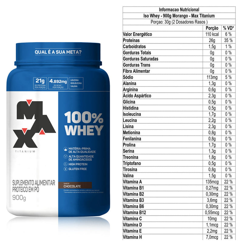 100% Whey 900g Pote Max Titanium