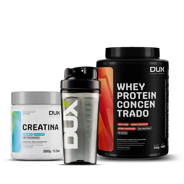 Combo Whey Protein Concentrado Cookies 900g Dux Nutrition + Creatina 300g + (Coqueteleira de Brinde)