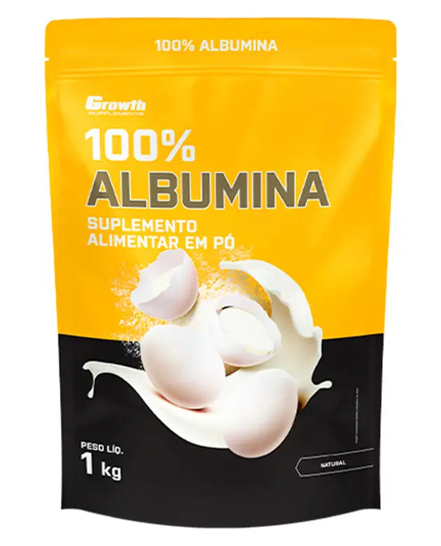 KIT COMPLETO DE SUPLEMENTOS - GROWTH (Albumina 1KG - Whey Protein 1KG - Pré-Workout 300G - Multi Vitaminas 120caps - Creatina 250G - Coqueteleira 1L)