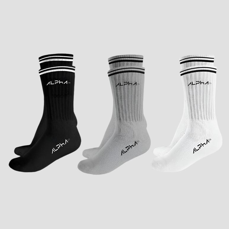 Kit 3 Meias Masculinas Cano Médio Alpha Co - Branco/Cinza/Preto