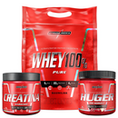 Pack Whey 100% 900g Pouch Baunilha + Creatina 100% Pura 300g + Huger 320g Apple Dream