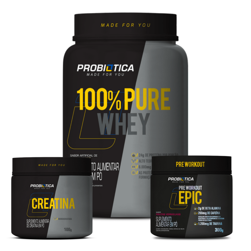 Kit 100% Pure Whey 900g + Creatina 100g + Epic 300g