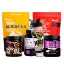 KIT COMPLETO DE SUPLEMENTOS - GROWTH (Albumina 1KG - Whey Protein 1KG - Pré-Workout 300G - Multi Vitaminas 120caps - Creatina 250G - Coqueteleira 1L)
